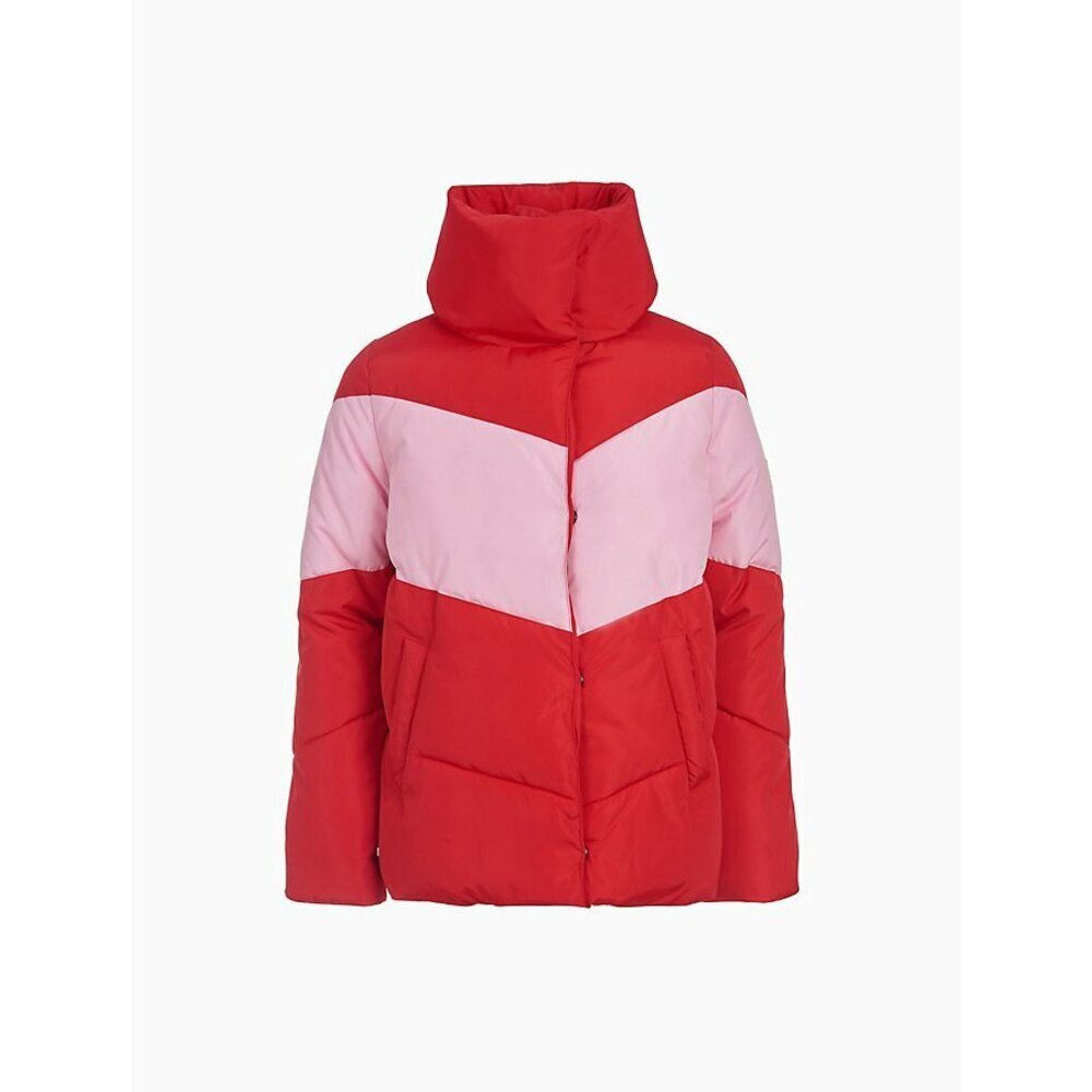Calvin Klein Jeans Puffer Jacket In Red/Pink Colorblock Chevron Size 16 Y (XL)